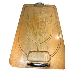 Vtg 20" Hard Wood Drainage Kitchen Cutting Board Slab With Meat Holders
